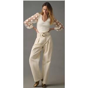 EUC Dolan Left Coast Collection Anthropologie Floral Sheer Sleeve Top Size Small